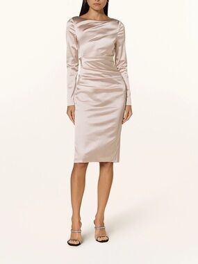 NWT - Talbot Runhof Blush Satin Long-Sleeve Sheath Dress (14)